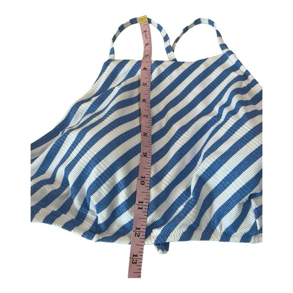 Jessica Simpson blue white metallic stripe lickety-split high neck halter swim - Picture 5 of 11